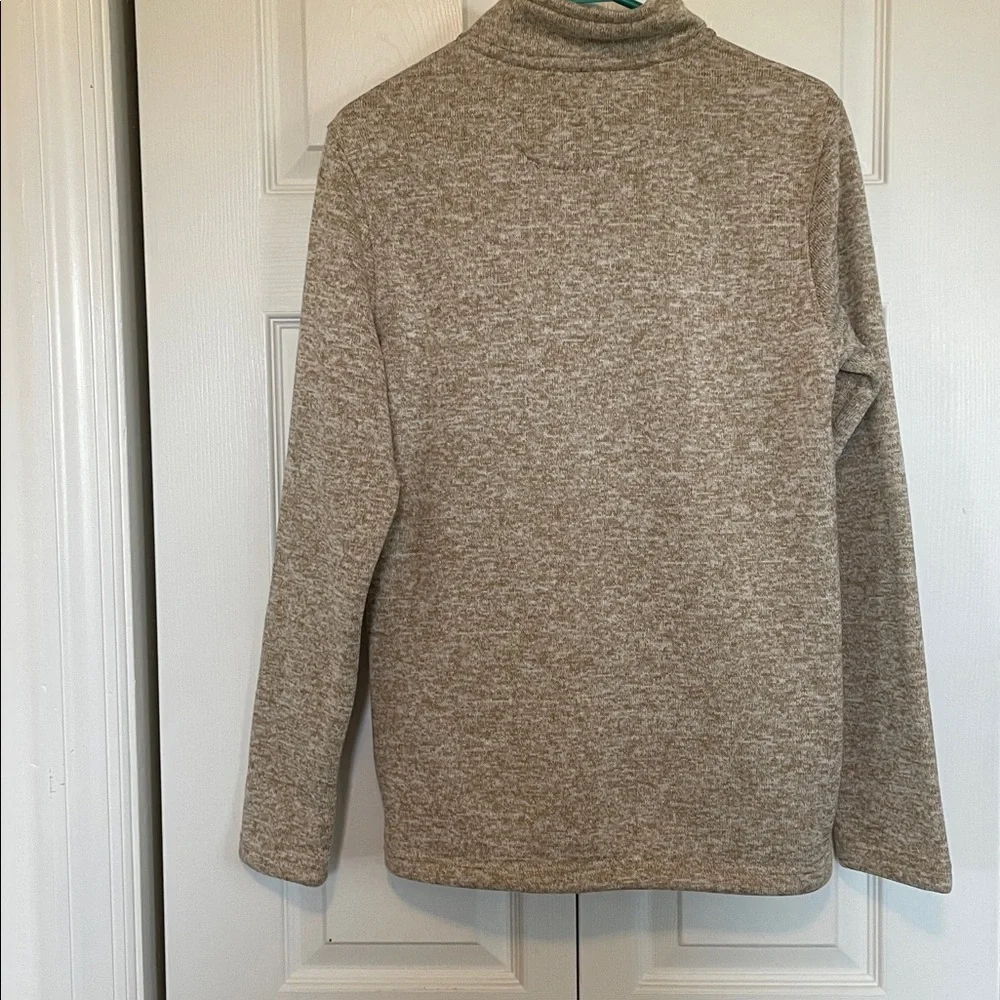 NWT Chaps Men's Heather Tan Fleece quarter Zip S Long sleeve pockets blue logo